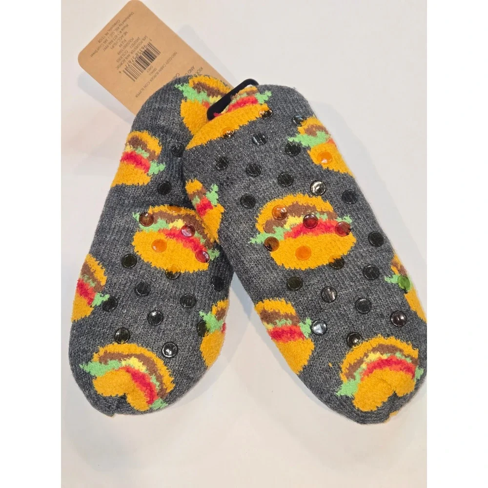 Northeast Outfitters Cozy Cabin Youth Slipper Socks Burger Print‎ SZ 10K 4